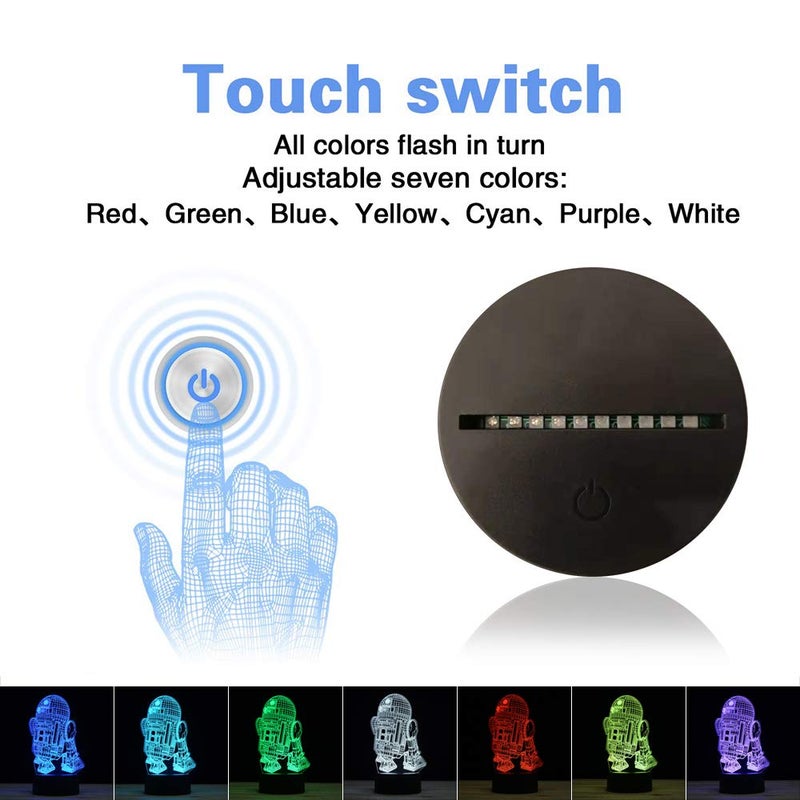 TITISKIN 3D Illusion LED Night Light,7 Colors Gradual Changing Touch Switch USB Table Lamp for Holiday Gifts or Home Decorations(R2-D2) - Image 3